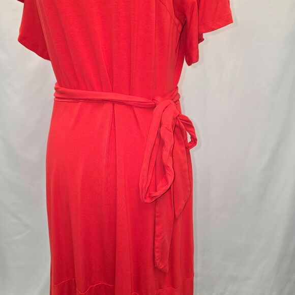 LOFT Flowy Red Midi Dress w/ Tie Belt | Size 8 - Picture 3 of 7